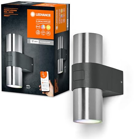 LEDVANCE SMART+ Outdoor WiFi-Wandleuchte, 10W, 800lm, silber, mit warmweißem Licht (3000K) und 16 Mio. Farben, mit ausrichtbarem Leuchtenkopf, steuerbar per App, kompatibel mit Amazon, Google und Co.