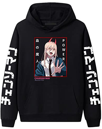 INDIRAN Chainsaw Man Hoodie Anime Power Cosplay Costume Drawstring Pullover Long Sleeve Sweatshirt for Women Men