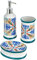 Baroni Home Ensemble d'Accessoires de Salle de Bain 3 Pièces en Céramique Peint à la Main, Kit avec Distributeur de Savon Liquide, Gobelet et Porte-Savon, Fantaisie Capri
