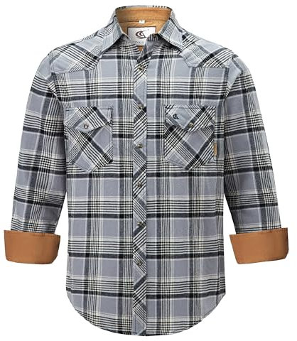 Coevals Club Chemise en flanelle à manches longues pour homme - Boutons-pression à carreaux - En coton - Avec poche - Coupe normale, Noir/blanc à carreaux #13, XXXL