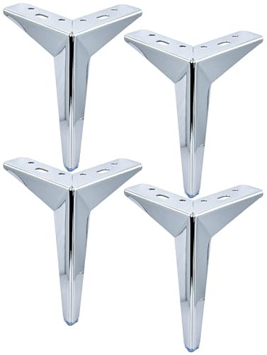 TCHOSUZ 5 Inch / 13cm Metal Furniture Legs, Set of 4 Heavy Duty Modern Diamond Triangle Table Desk Chair Sofa Legs Couch Feet With Screws For DIY Cabinet Cupboard TV Bench Stand 4 Pieces Chrome
