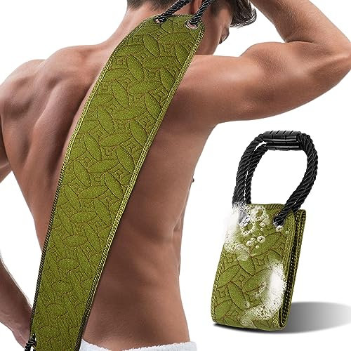 Brosse exfoliante pour le dos pour une utilisation sous la douche, lave-dos de 97,5 cm avec poignées, exfoliant double face pour le nettoyage quotidien et en profondeur, gant de toilette pour le dos