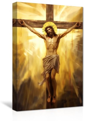 CXHOSTENT Jesus Leinwandbilder Gott am Kreuz Kunstdrucke christliche spirituelle Bilder für Büro Gebetsraumdekoration gerahmt (C, 30.00 x 45.00 cms)