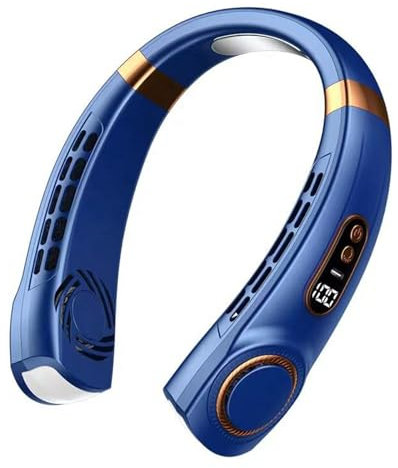 Felenny Ventilateur de cou portable, rechargeable par USB, mains libres, avec lumière 7 couleurs, 5 vitesses pour voyage, extérieur, maison, bureau, école, camping