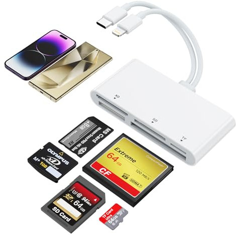 Card Reader USB-C Lightning 5 in 1 Multi-Kartenleser für SD, CF, XD, MS, Micro SD - Multi-Karten-Adapter für iPhone, iPad, MacBook, Samsung, Windows, Mac OS, iOS, Linux, Android
