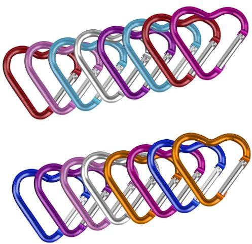 HANIUTTY 16pcs Mousqueton Coeur, Petit Mousqueton Aluminium Porte Clef Mousqueton Porte Clé Léger Mini Mousqueton pour Randonnées Camping Pêche Voyages (8 Couleurs)