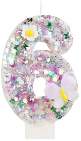 Lila Schmetterling Kerzen - 6 Stück mit Blume und Schmetterling Kuchendeko für Frauen und Mädchen - Geburtstag und Jubiläum