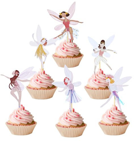 GEEHUA 24 Stück Feen Cupcake Topper, Feen Kuchenaufsatz Feen Geburtstag Deko Fee Dekorationen Flügel Engel Feen Geburtstags Dekorationen Balletttänzerin Feen Kuchendekor für Mädchengeburtstagsparty