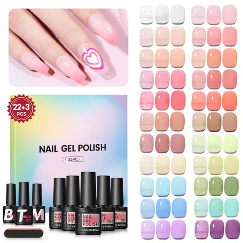 COSCELIA UV Nagellack Set 22 Farben Jelly Nail Polish UV Rosa Nude Grün Blau Transparent Soak Off Jelly Gel Nail Polish Nagellack UV Set French Manicure DIY zu Hause