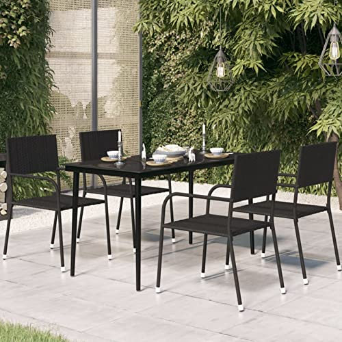 Snsowed Garten-Esstisch, Tisch Balkon, Gartentisch, Balkontisch, Küchentisch, Terrassentisch, Garden Table, Schwarz 140x70x74 cm Stahl und Glas