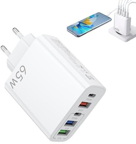 1 Stück 65 W 5 Ports Ladegerät USB C mit schnellem Intelligent QC 3.0, USB C Ladegerät 65 W, USB-Netzteil für iPhone 15 14 13 12 11 Pro Max SE 2020 XS XR 8 7.