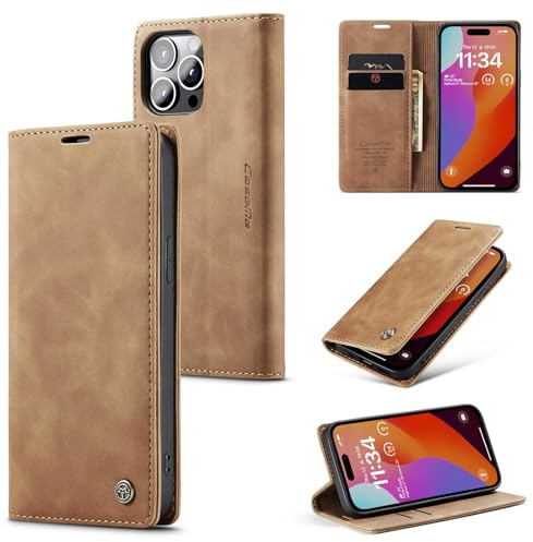 Ottcooed Handyhülle für iPhone 15 Pro Hülle, Premium Leder Flip Case, Magnet Klappbar Klapphülle Tasche, Standfunktion Kartenfach Wallet Schutzhülle für iPhone 15 Pro, Braun
