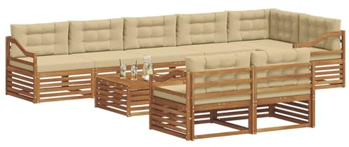 vidaXL Outdoor-Sofagarnitur mit Kissen 9 pcs Natur und Beige, Garten, modernes Sofa für draußen, schicke Lounge-Möbel, haltbar und bequem für Deine Terrasse