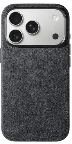 nuvoa Alcantara Handyhülle für iPhone 17 Pro kompatibel mit MagSafe | Handgefertigte Premium Case aus original italienischem Alcantara®, unterstützt kabelloses Laden, 100% Vegan – Space Grau