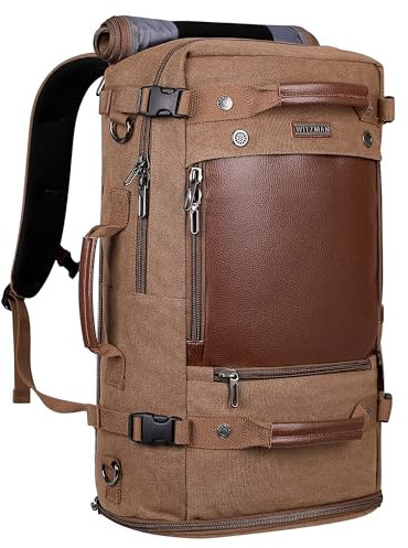 WITZMAN Vintage Reiserucksack Herren Canvas Rucksack Groß Laptop Rucksack 17 Zoll Convertible mit Schuhfach Reisetasche (A2021 Braun)