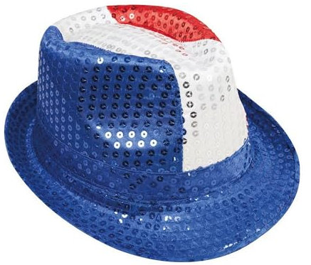 P'TIT CLOWN - Hut – Blau/Weiß/Rot – perfekt für Fans von Frankreich bei Feiern und Sportveranstaltungen – Polyester – verschiedene Modelle (Borsalino-Hut mit Pailletten)