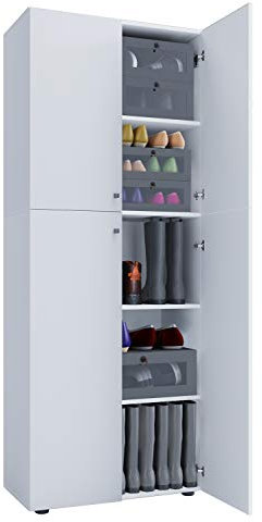 VCM Holz-Schuhschrank | Maße: B. 70 x H. 184 x T. 40 cm | Allzweckschrank | 5 Fächer | 4 Drehtüren - Lona