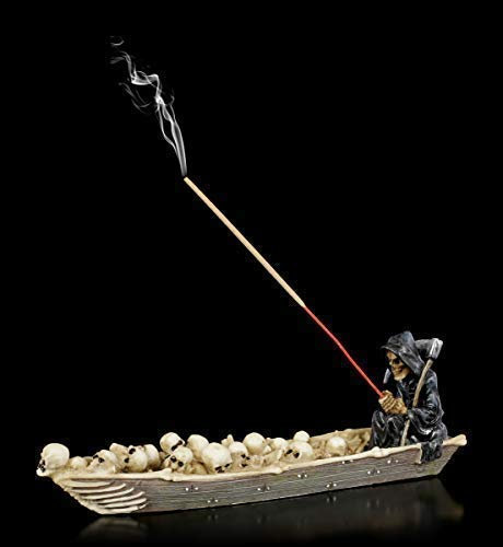 Figuren Shop GmbH Gothic Räucherstäbchenhalter - Reaper Fährmann | Fantasy Räucherhalter Sensenmann, handbemalt