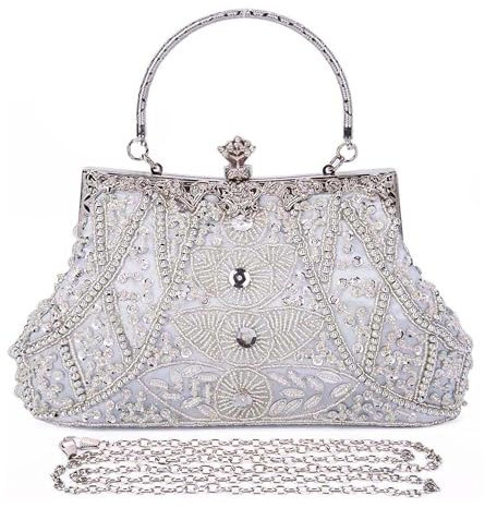 Selighting 1920er Vintage Clutch Abendtasche für Frauen formelle Braut-Hochzeits-Clutch Bälle Cocktail-Party-Handtaschen, Silber (silber), Einheitsgröße