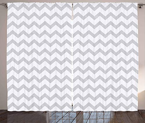 ABAKUHAUS Grau und Weiß Rustikaler Vorhang, Zickzack Chevron, Wohnzimmer Universalband Gardinen mit Schlaufen und Haken, 280 x 245 cm, Hellgrau Weiß