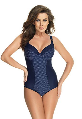 Selente My Secret 1974 Costume da Bagno Intero Shaping/Modellante Curvy/Taglie Forti con Coppe differenziate, Intero Blu/Bianco Pois, 5G