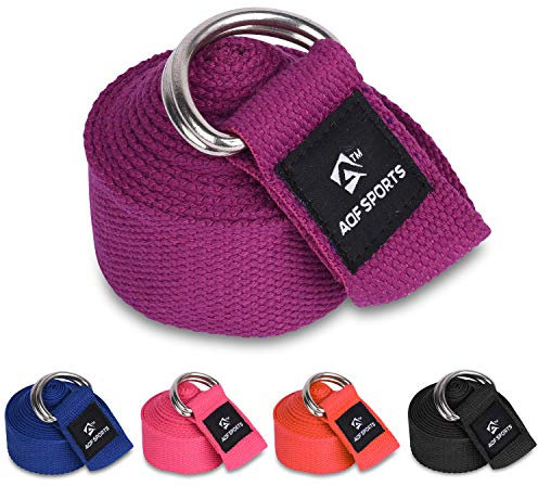 AQF Yoga Gurt 1,8m/2,4m/3m,Yogagurt mit D Schnalle 100% Baumwolle trainingsbänder Yoga Band für Beine und Körper Stretching Fitness (2.4M, Lila)