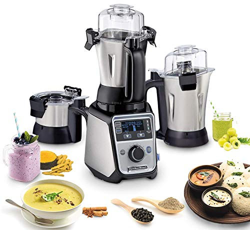 Hamilton Beach Professional 4-in-1 Juicer Mixer Grinder, Commercial-Grade 1400 Watt Motor, 3 Leakproof Jars, For Wet and Dry Spices, Chutneys and Curries, Engineered in India & USA (58770), Stainless