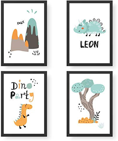 Papierdrachen 4 Premium Poster DIN A4 | Personalisierte Wandbilder für Kinderzimmer - Dino - hochwertige individualisierbare Kunstdrucke | Dekoration | Wandbild mit Namen