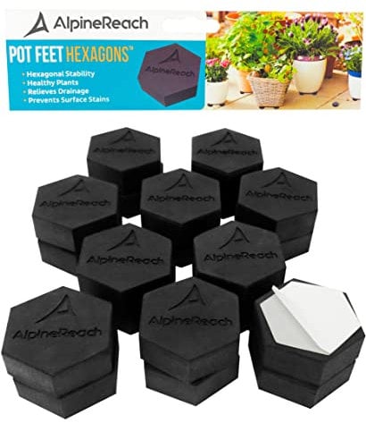 AlpineReach Pieds Invisibles pour Pots de Fleurs et Pots d'Extérieur, Robustes, Supports de Pot en Caoutchouc Hexagonaux avec Surface Antidérapante, Coussinets Adhésifs Inclus, Ensemble de 20