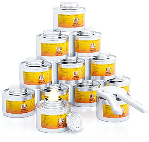6 Hour Chafing Fuel | 12-Pack Cans for Chafing Dishes | Premium Food Warming Wick Set with Lid Opener | Burner Cans With Steady, Controlled Flame