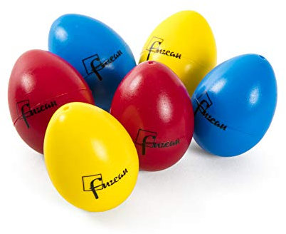 FUZEAU - 78231 - Lot de 3 paires œufs sonores en plastique - Couleur bleu/rouge/jaune - Solides - Ergonomiques - Légers - Imiter les maracas - Dès 3 ans