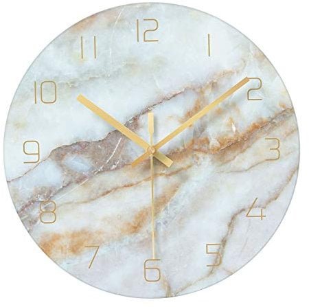 Fenteer Große Bauernhaus Wanduhr 12 Zoll mit Glas Marmor Wanduhr Schweigen Batterie Betrieben Moderne Glas Uhren für Wände/Wohnzimmer/Home Decor/Büro - Cyan