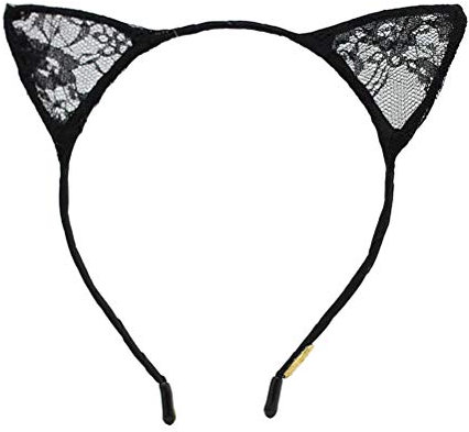 1 -tête en dentelle avec oreilles de chat pour femme (noir)