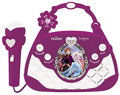 Lexibook, Frozen, Bolsa de Karaoke con micrófono, Cambiador de Voz, Canciones de demostración, Efectos de luz, micrófono Incluido, Entrada Auxiliar, púrpura, K102FZ