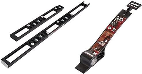 Trend H C 2-Piece Hinge Jig Skeleton in Case, Black & D Foot-Operated Door Lifter for Carpenters and Carpet Laying, Black, 38mm Lift