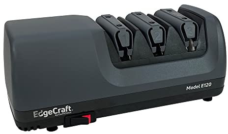 EdgeCraft E120 Electric Knife Sharpeners for 20-Degree Straight and Serrated Knives Diamond Abrasives Precision Angle Control, 3-Stage, Gray