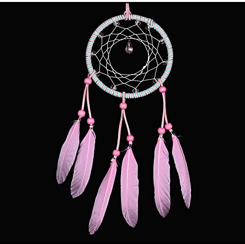 Traumfänger Dreamcatcher, Girly Rund Gewebte Rosa Feder Love Dream Catcher Sweet Crystal Charm Handmade Wedding Party Wall Hanging Accessary, Best Wish Dormitory Craft Ornament