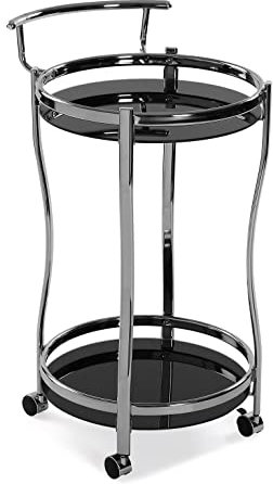 Versa Driana Wagen für Küche, Wohnzimmer oder Esszimmer, Moderne Servierwagen, Maßnahmen (H x L x B) 76 x 44,4 x 44,5 cm, Glas, verchromtes Metall, Farbe: Schwarz