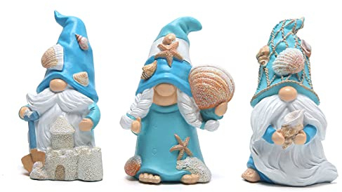 Hodao 3 Stück Sommer-Zwerge Dekor Meerestern Muscheln, handgefertigt, Stranddekoration, schwedische Zwerge, Nisse, skandinavische Zwerge, Elfe, Sommerdekorationen, Sommer-Zwerge, Figuren