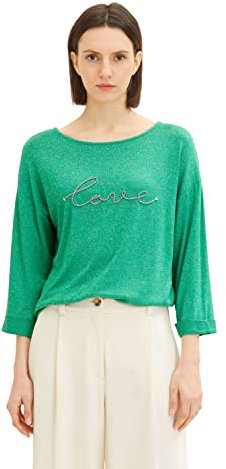 TOM TAILOR Damen 1035465 T-Shirt mit Stickerei, 31141 - Vivid Leaf Green Melange, XL