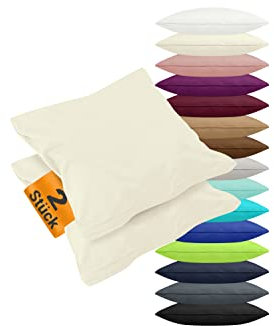 npluseins 2er Pack Kissenbezüge aus Jersey-Baumwolle in unifarbenem Design 1179.1539, ca. 80 x 80 cm, Natur