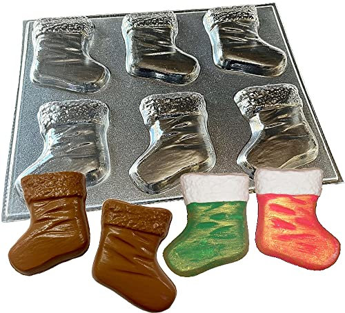 dennycraftmoulds.co.uk Christmas Stockings Chocolate Mould 6 Cavities Make Christmas Treats or Tree Decorations, Transparent (922a)