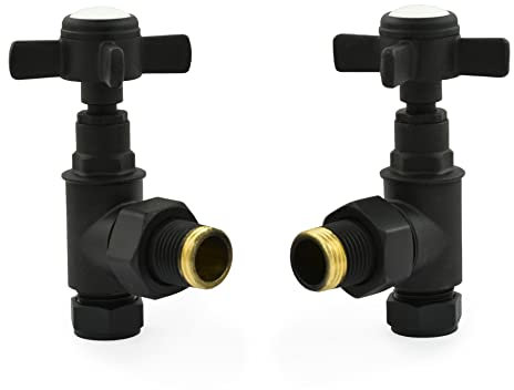 Hot Flow | Bayou Cross-Head Traditional Manual Radiator Valves (Pair) (Textured Black)