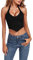 EVELIFE Women's Sexy Deep V Halter Neck Sleeveless Corset Tops (Black, S)