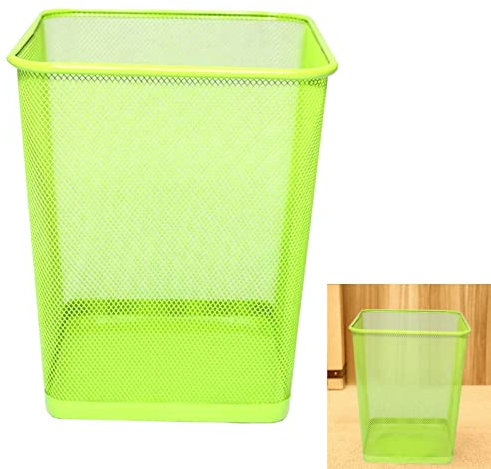 ARA CHOICE Colorful Mesh Bins Waste Rubbish Paper Wastebasket Trash Can Dustbin Metal Square Bin For Home Office easy to use Recycling Bin for Bedrooms Multi Colour with Attractive looks (Green)