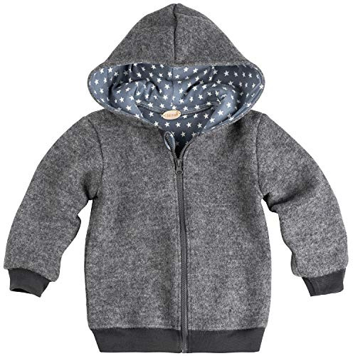 Lilakind Kinder Jacke Wolljacke Kapuzenjacke Walkjacke Reißverschluss Grau meliert Innenfutter mit Sternchen Gr. 86/92- Made in Germany