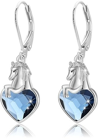 Mädchen Creolen Ohrring 925 Sterling Silber Kristall Tier Pferd Ohrringe für Kinder Kreolen Pferd Schmuck für Damen Tochter