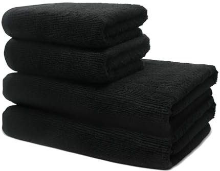Set of 4 Pieces Bath Towels - 2 Bath Towels 70x140cm + 2 Hand Towels 50x100cm - Premium 100% Turkish Cotton Towel - 500 GSM - Very Soft & Absorbent - Oeko-TEX Certified - Ôhm - Black
