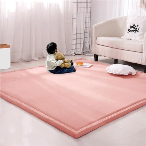 Grande tappeto da gioco in velluto di corallo, spesso e antiscivolo, per studio, cucina, nursery (120 x 120 cm, rosa)