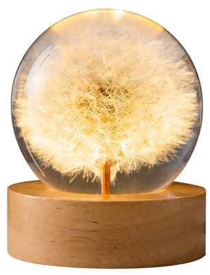 Flower Crystal Ball Night Light, 6cm Glass Ball Night Lamp Light Stand Base, USB Powered LED Lamp for Glass Ball (Dandelion)